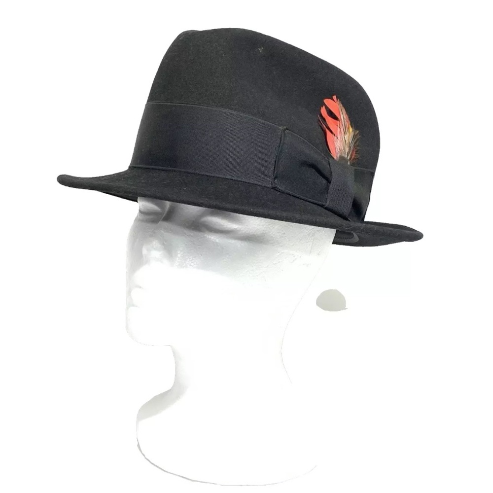 Vintage Custom Made Bee Hats Brown Felt Fedora w/Feather Size 7 Good condition